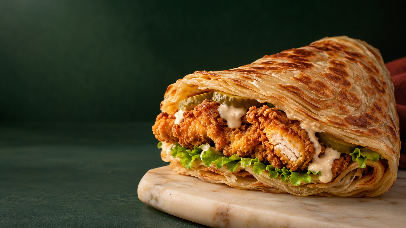 Msemen plié garni de tenders de poulet croustillants